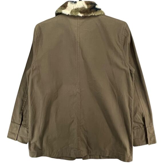 Mystree Jacket Womens S Green Brown Faux Fur Camo Zip Snap Coat Utility Military - Picture 5 of 13